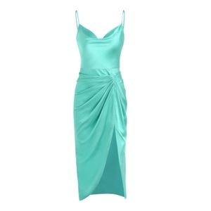 Solid cowl neck midi dress